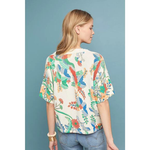 Anthropologie Tropical Floral Short‎ Sleeve Sweater Size Small - Picture 14 of 15